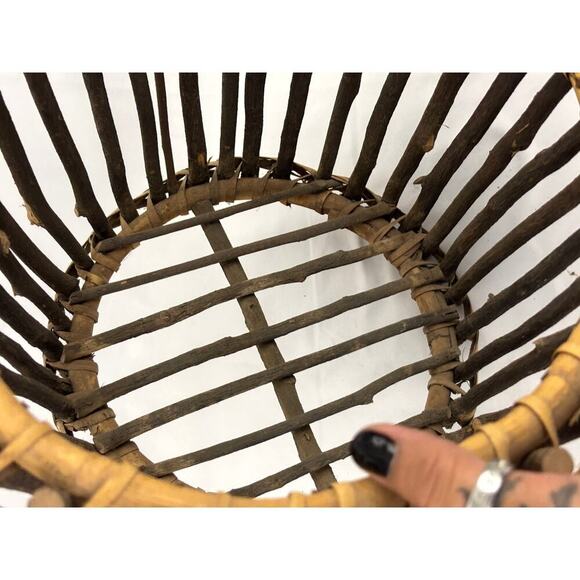 VTG Primitive Pine Tree Branch Gathering Basket Rustic Wooden Bowl 11.5"x9" - Picture 10 of 16